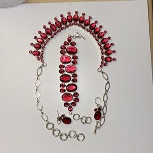 Beautiful silver set in red (earing, necklace, braselet ) 925’’ silver